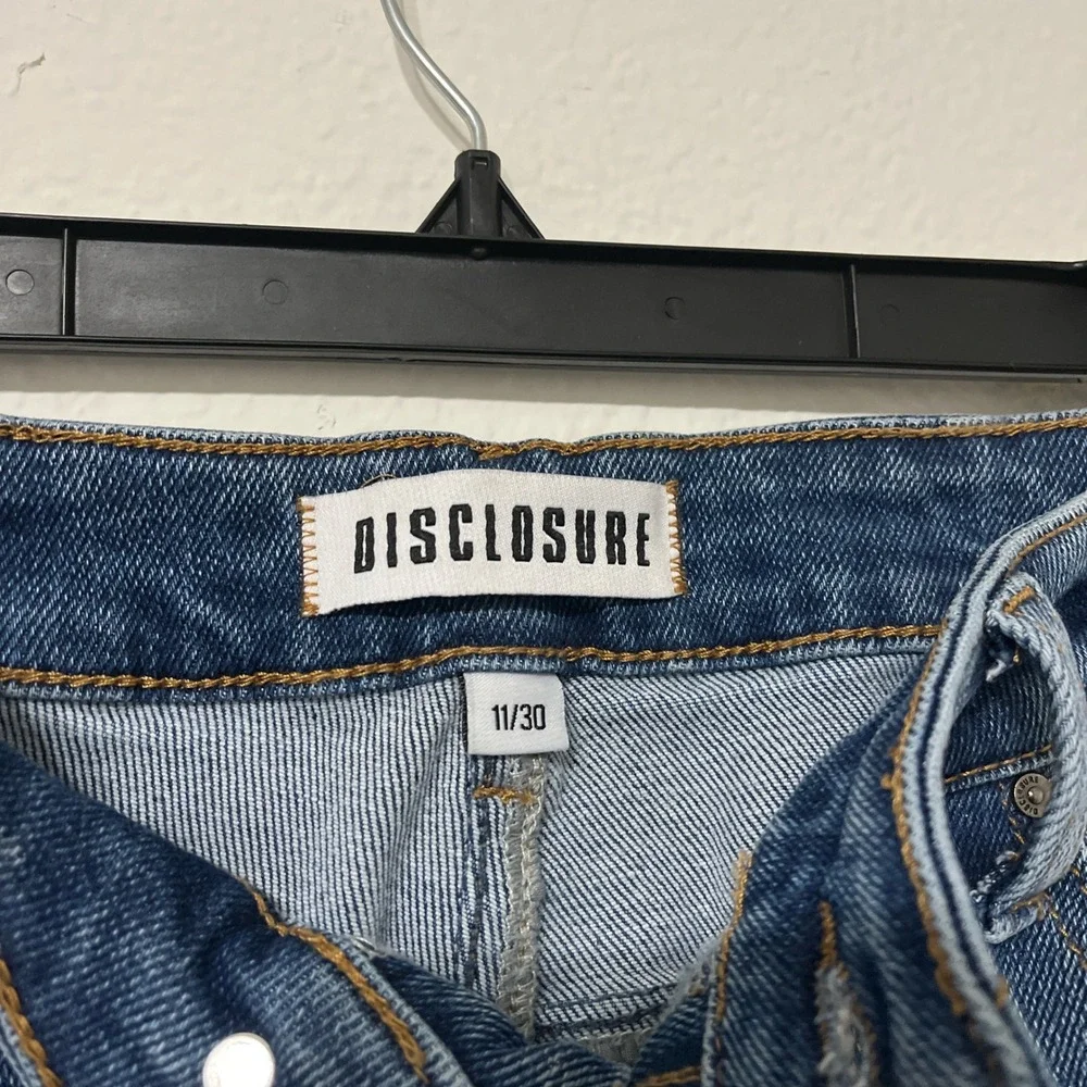 Disclosure Distressed Skinny‎ Jeans 11/30 High Rise Raw Hem Stretch Denim Blue